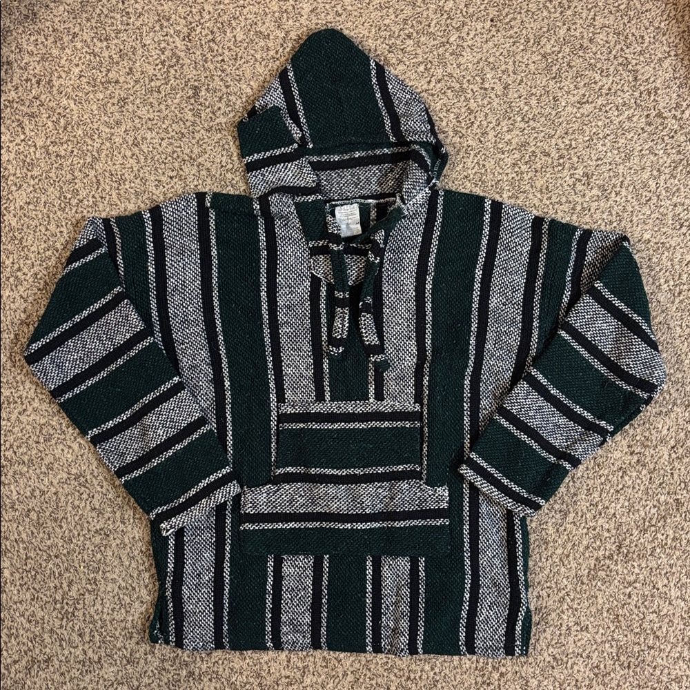 Del Mex Mexican Baja Hoodie Pullover Sweater. Hunter Green Black & White. Medium